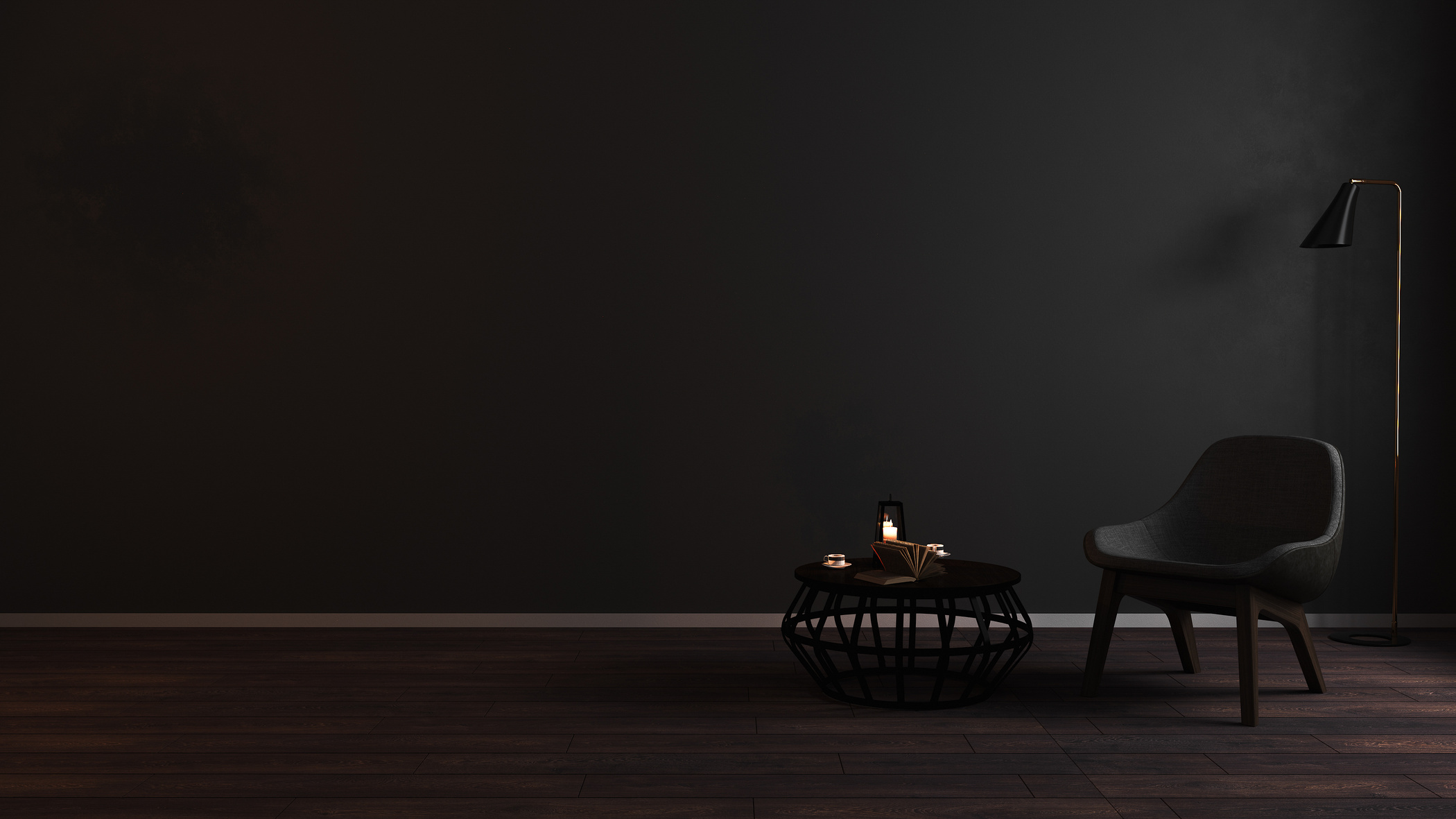 Modern Luxury Dark Living Room Interior Background with Grey Arm